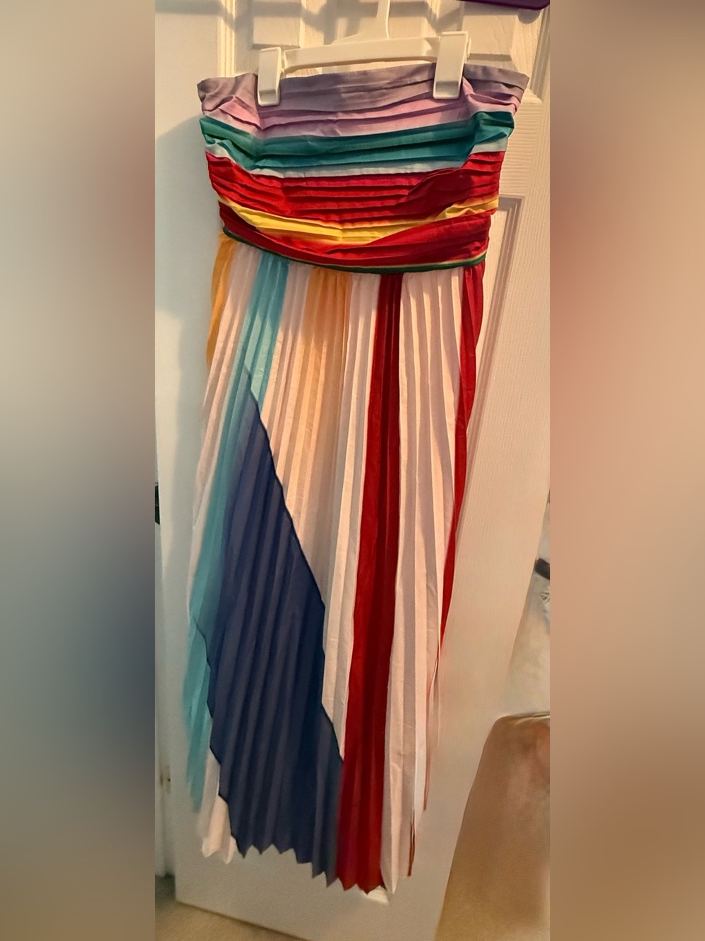 Judith Strapless Multicolor Pleated Maxi Dress - Rainbow Stripe